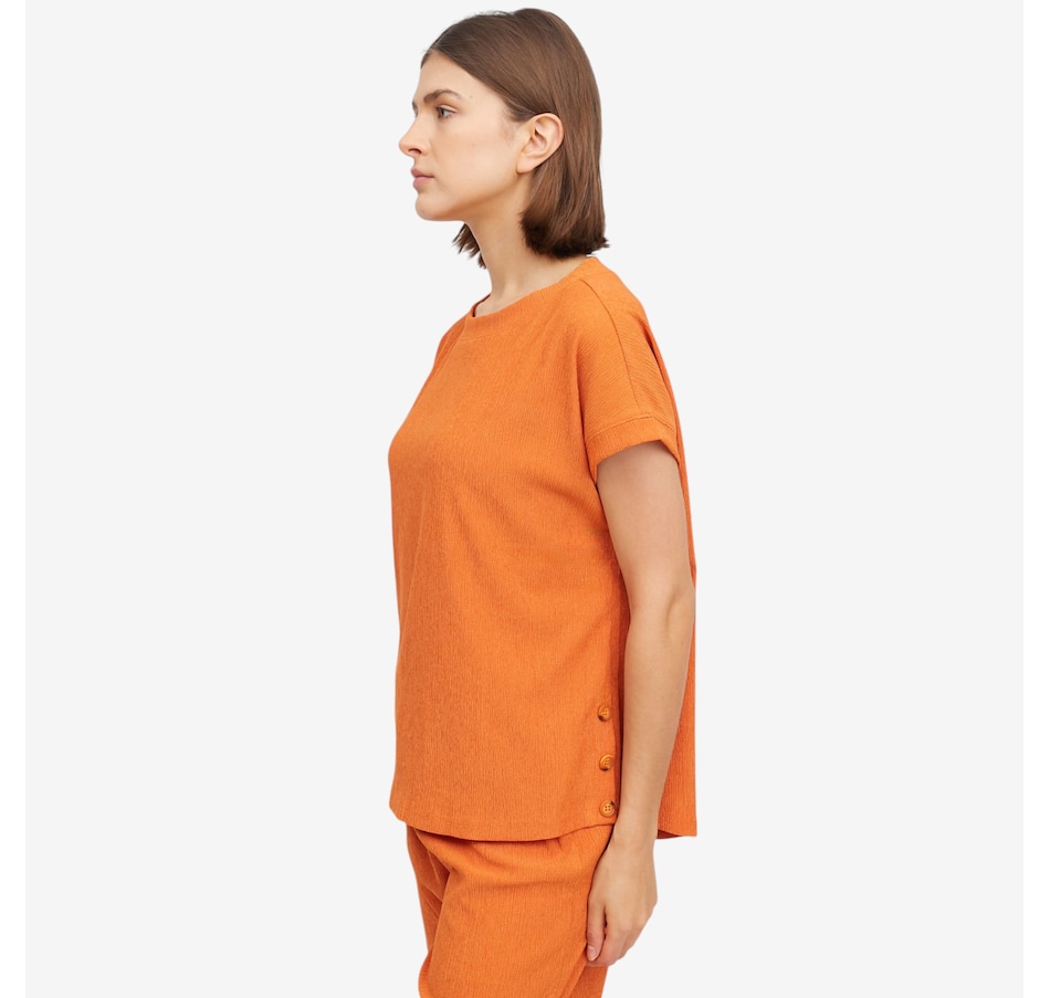 Image 121749_ALTMORE3.jpg, Product 121-749 / Price $49.99, Kim & Co. Stretch Crinkle Knit Short Dolman Sleeve Top with Button Detail from Kim & Co. on TSC.ca's Fashion department