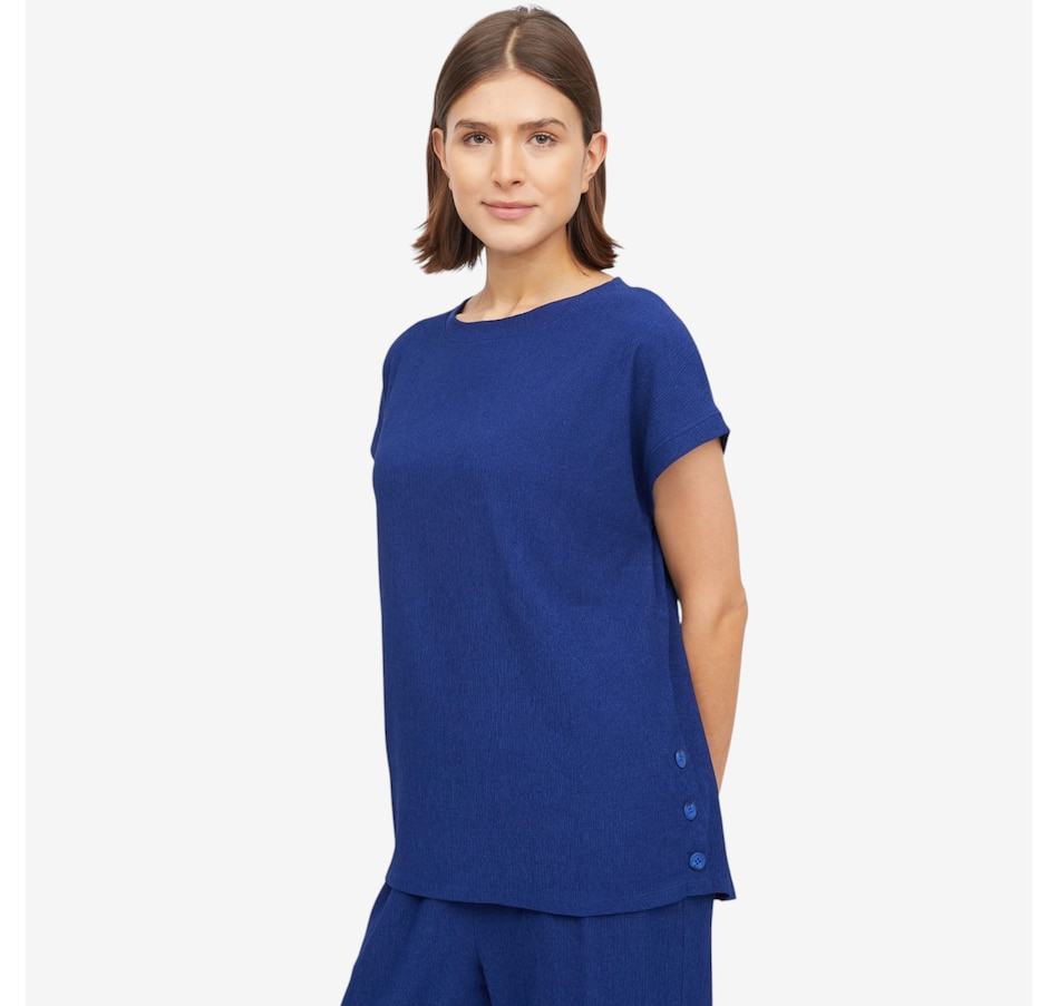 Image 121749_DARRL.jpg, Product 121-749 / Price $49.99, Kim & Co. Stretch Crinkle Knit Short Dolman Sleeve Top with Button Detail from Kim & Co. on TSC.ca's Fashion department