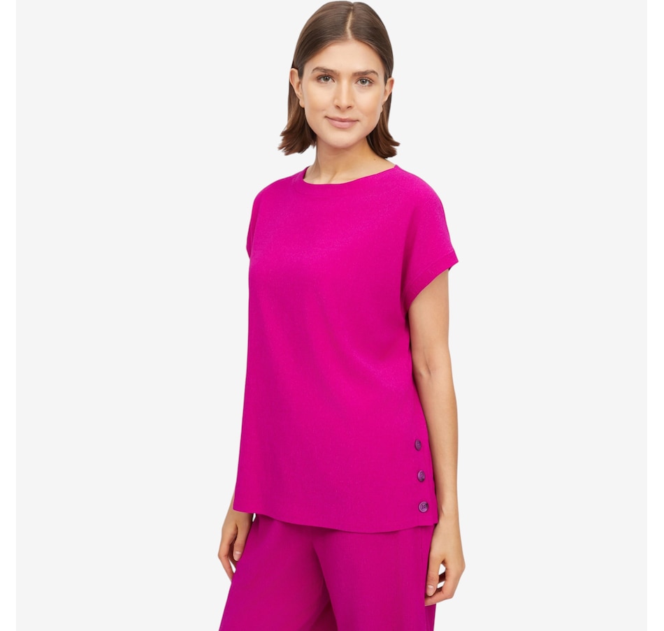 Image 121749_ORC.jpg, Product 121-749 / Price $49.99, Kim & Co. Stretch Crinkle Knit Short Dolman Sleeve Top with Button Detail from Kim & Co. on TSC.ca's Fashion department