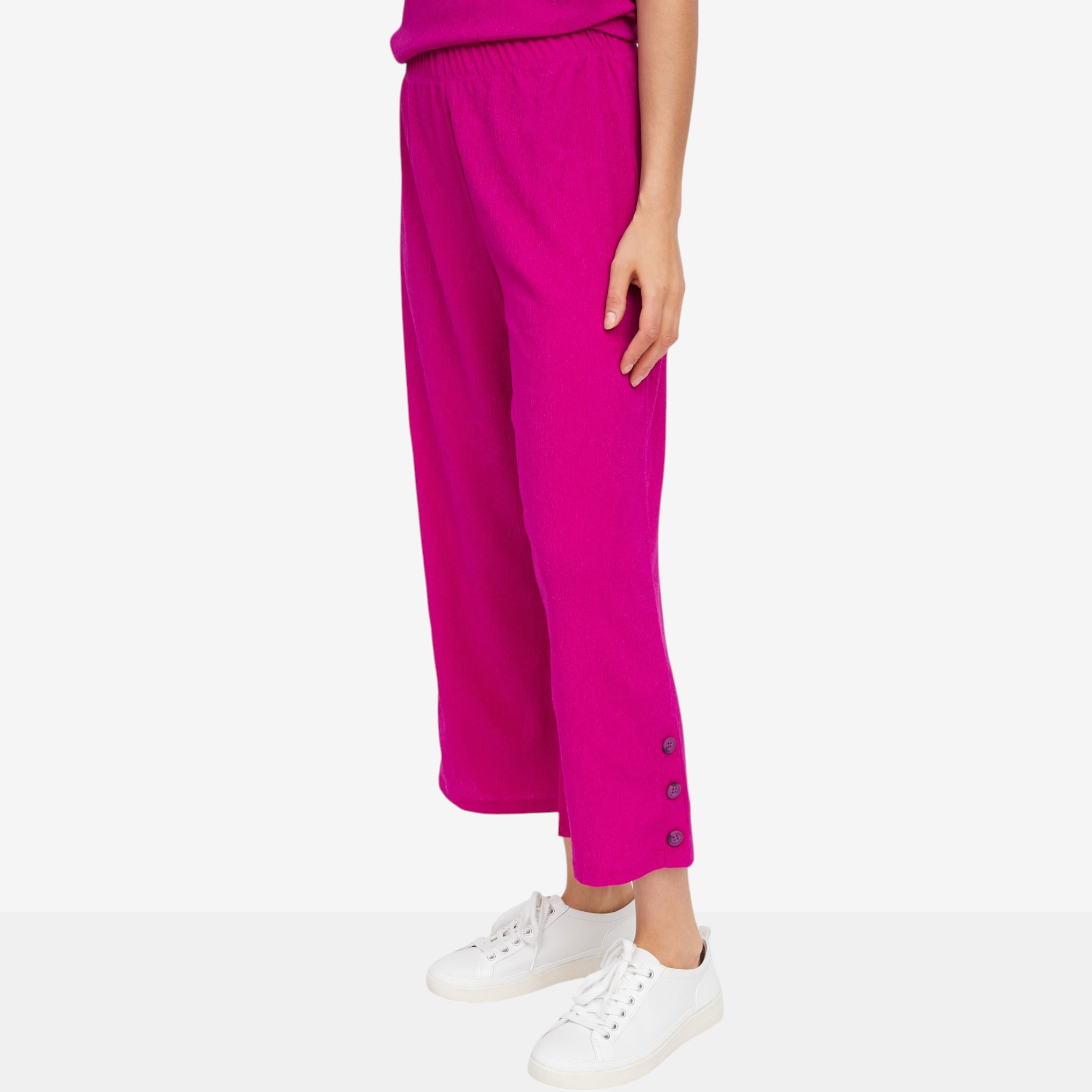Kim & Co. Stretch Crinkle Knit Cropped Pant with Button Detail
