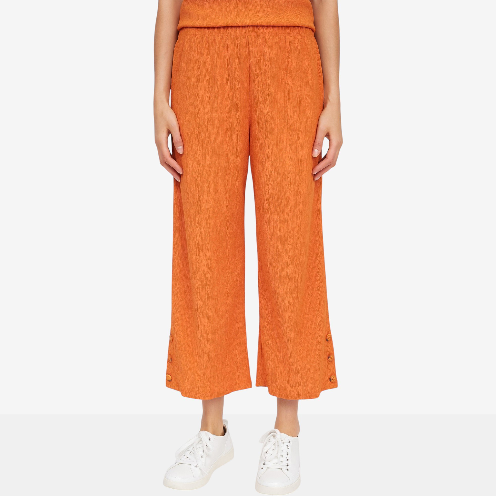Kim & Co. Stretch Crinkle Knit Cropped Pant with Button Detail