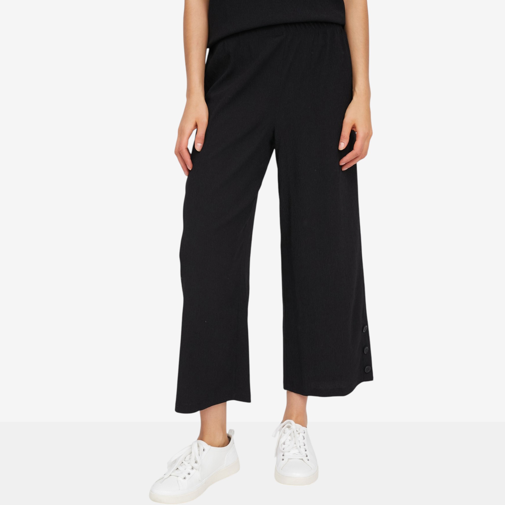 Kim & Co. Stretch Crinkle Knit Cropped Pant with Button Detail