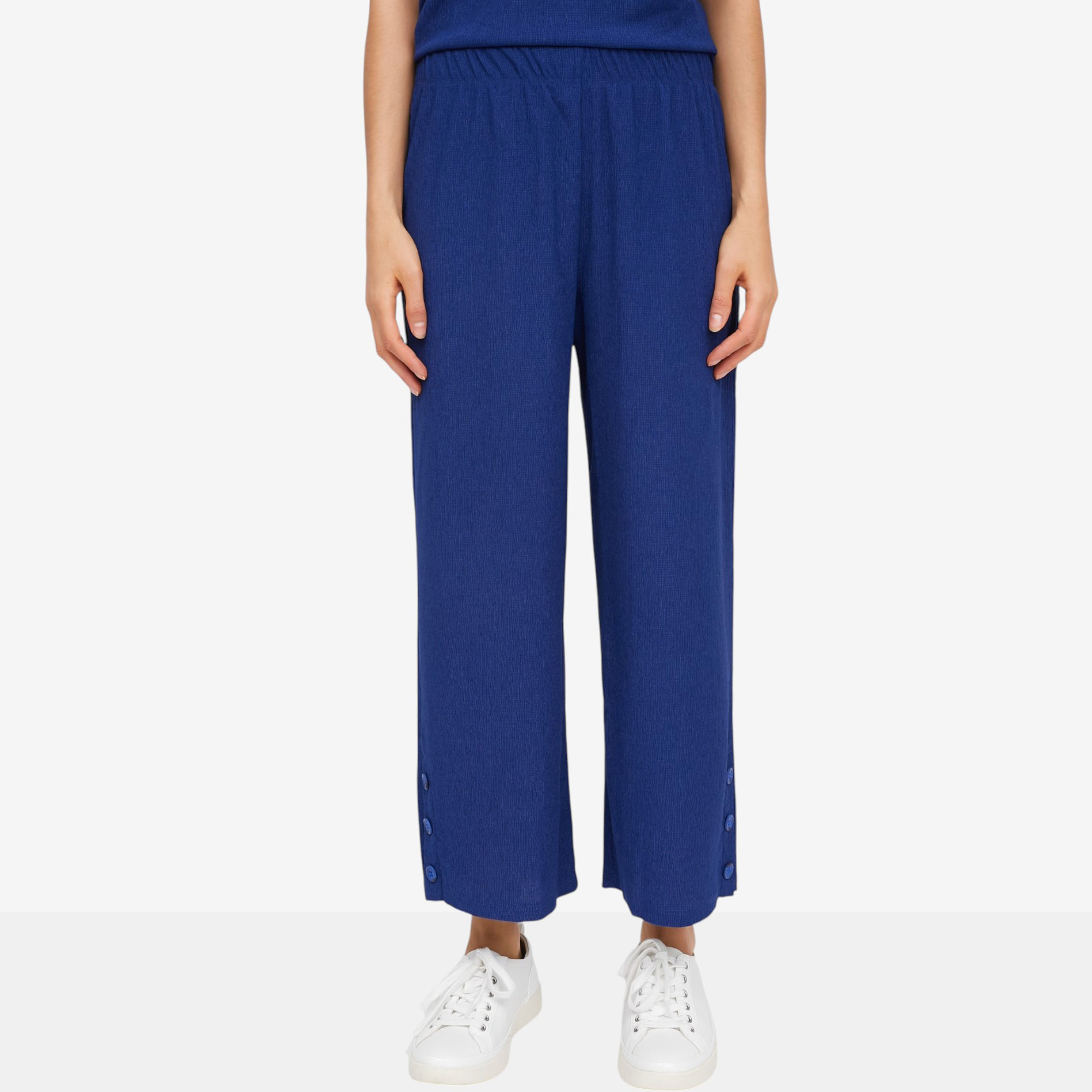 Kim & Co. Stretch Crinkle Knit Cropped Pant with Button Detail