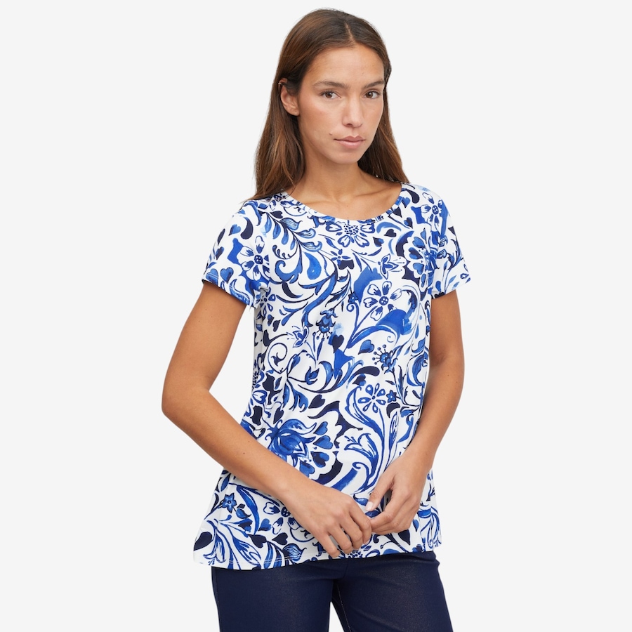 Image 121751_WBU.jpg, Product 121-751 / Price $29.88, Kim & Co. Printed Brazil Knit Short Sleeve Hi-Low Top from Kim & Co. on TSC.ca's Fashion department