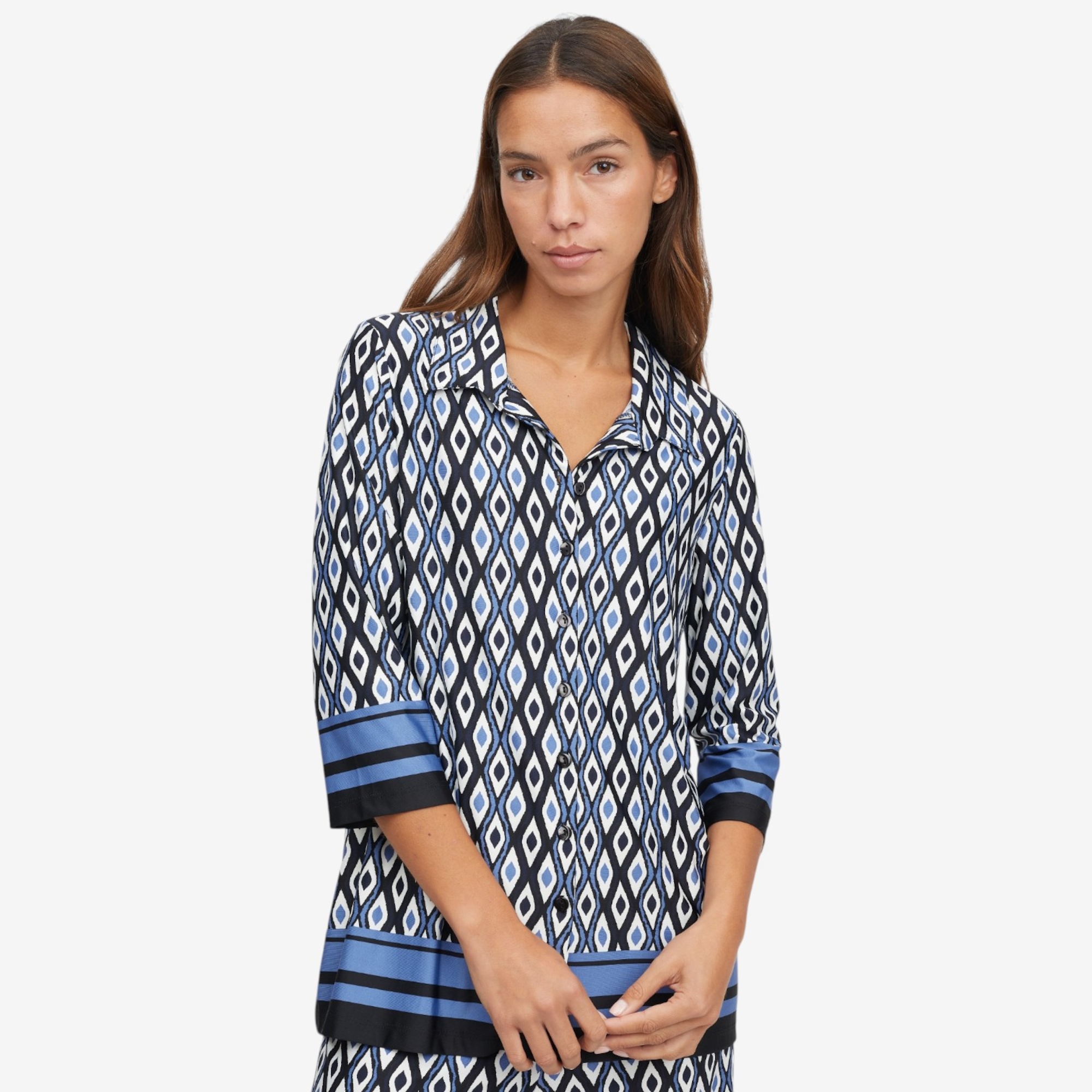 Kim & Co. Border Print Brazil Knit Jersey 3/4 Sleeve Shirt - TSC.ca