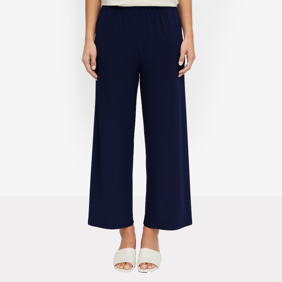 Image 121754_NVY.jpg, Product 121-754 / Price $49.88, Kim & Co. Border Print Brazil Knit Jersey Straight Leg Ankle Length Trouser from Kim & Co. on TSC.ca's Fashion department