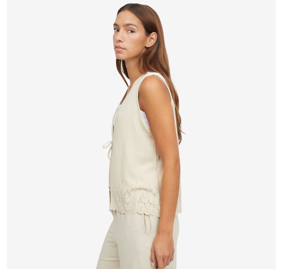 Image 121756_ALTMORE2.jpg, Product 121-756 / Price $49.99, Kim & Co. Crinkle Poplin Front Tie Waistcoat with Eyelet Hem from Kim & Co. on TSC.ca's Fashion department