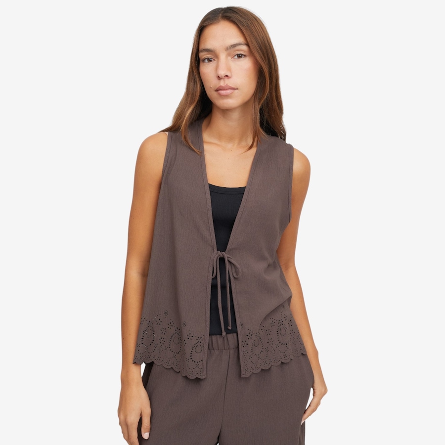 Image 121756_CHBRN.jpg, Product 121-756 / Price $34.88, Kim & Co. Crinkle Poplin Front Tie Waistcoat with Eyelet Hem from Kim & Co. on TSC.ca's Fashion department