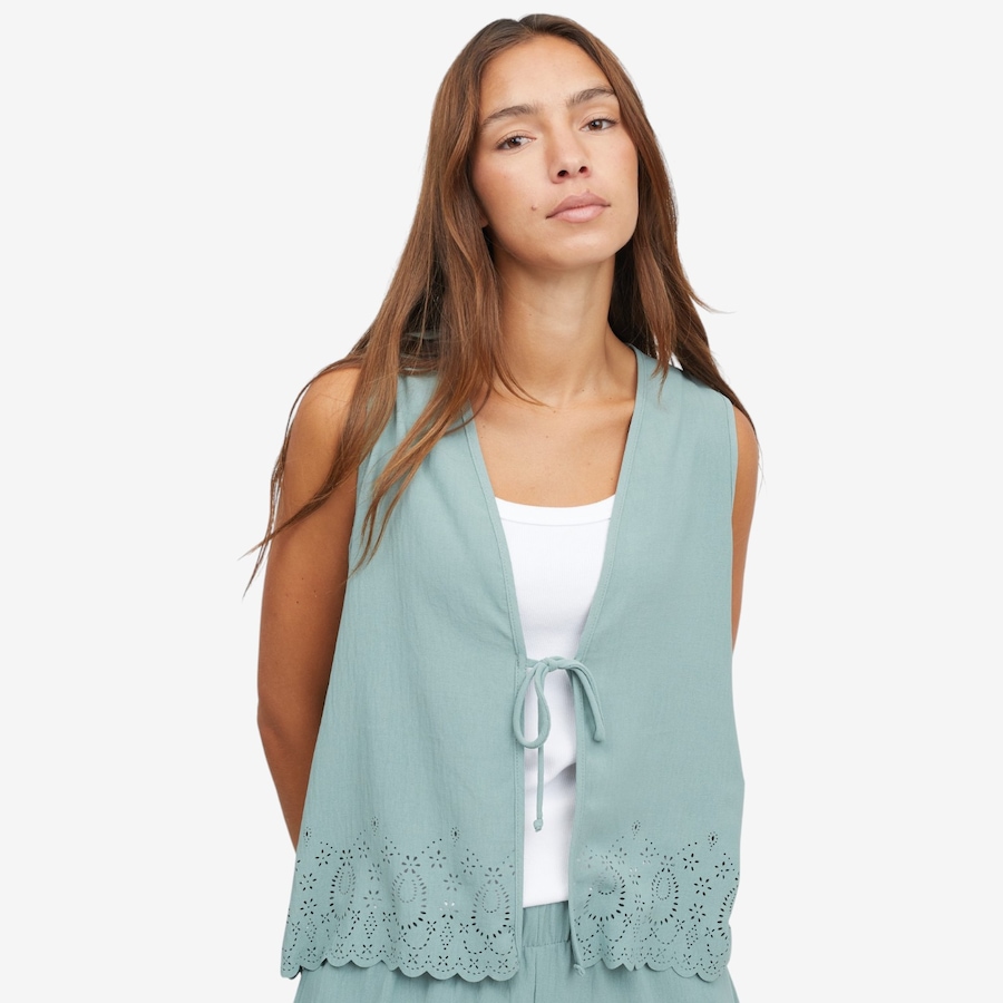 Image 121756_SOFSE.jpg, Product 121-756 / Price $34.88, Kim & Co. Crinkle Poplin Front Tie Waistcoat with Eyelet Hem from Kim & Co. on TSC.ca's Fashion department