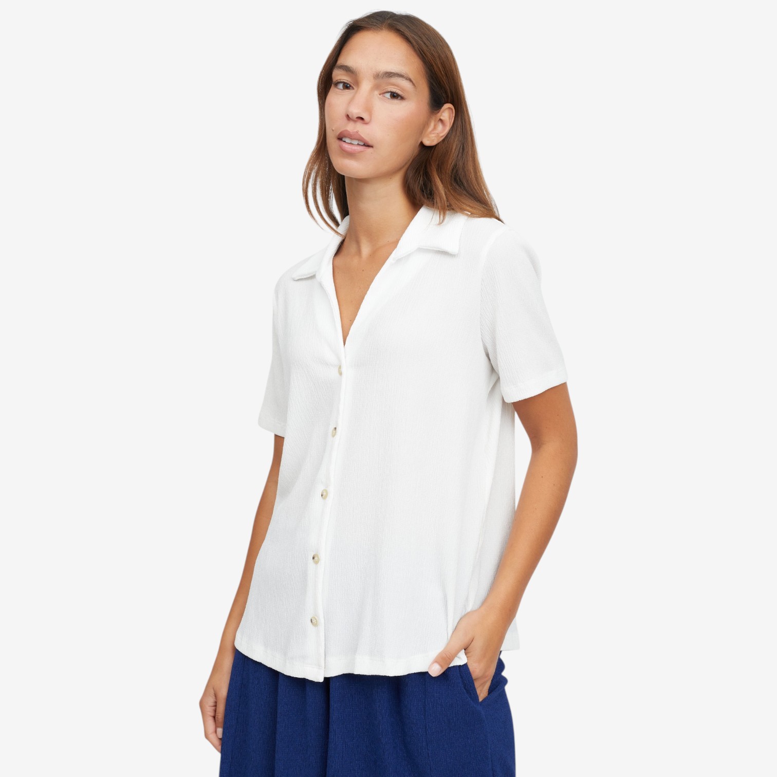 Kim & Co. Stretch Crinkle Knit Short Sleeve Shirt with Shirring