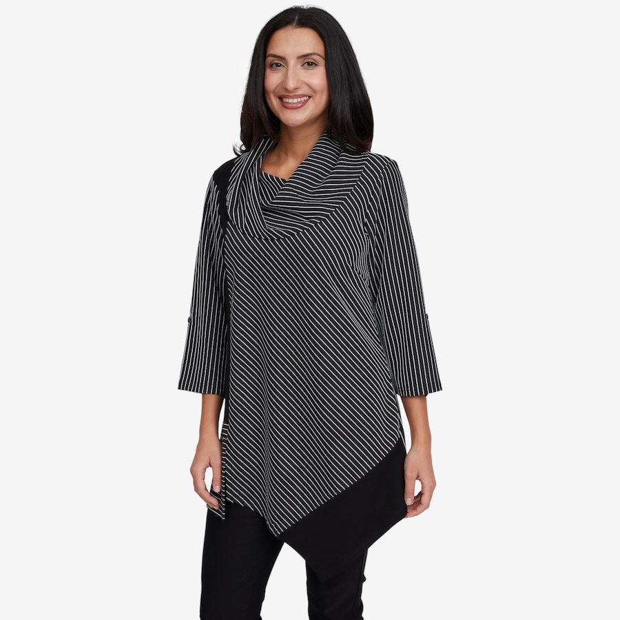 Image 121786_ALTMORE2.jpg, Product 121-786 / Price $44.88, Red Coral Asymmetric Cowl Neck Stripe Tunic from Red Coral Fashions on TSC.ca's Fashion department
