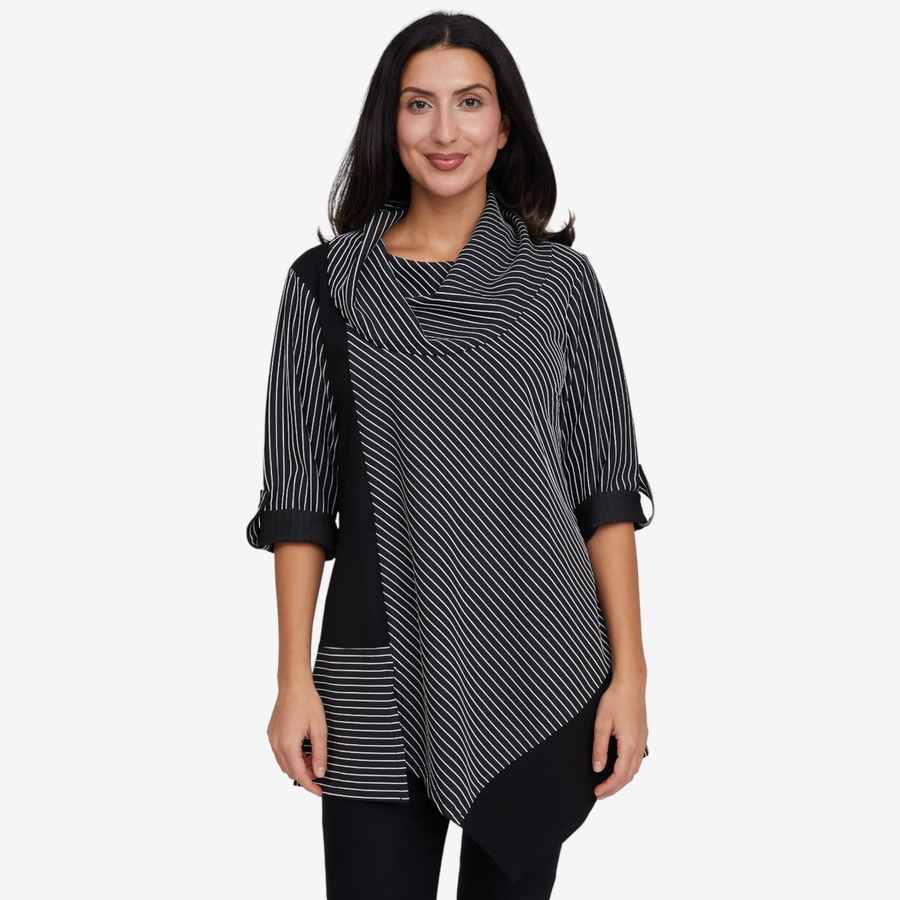 Image 121786_BLK.jpg, Product 121-786 / Price $44.88, Red Coral Asymmetric Cowl Neck Stripe Tunic from Red Coral Fashions on TSC.ca's Fashion department