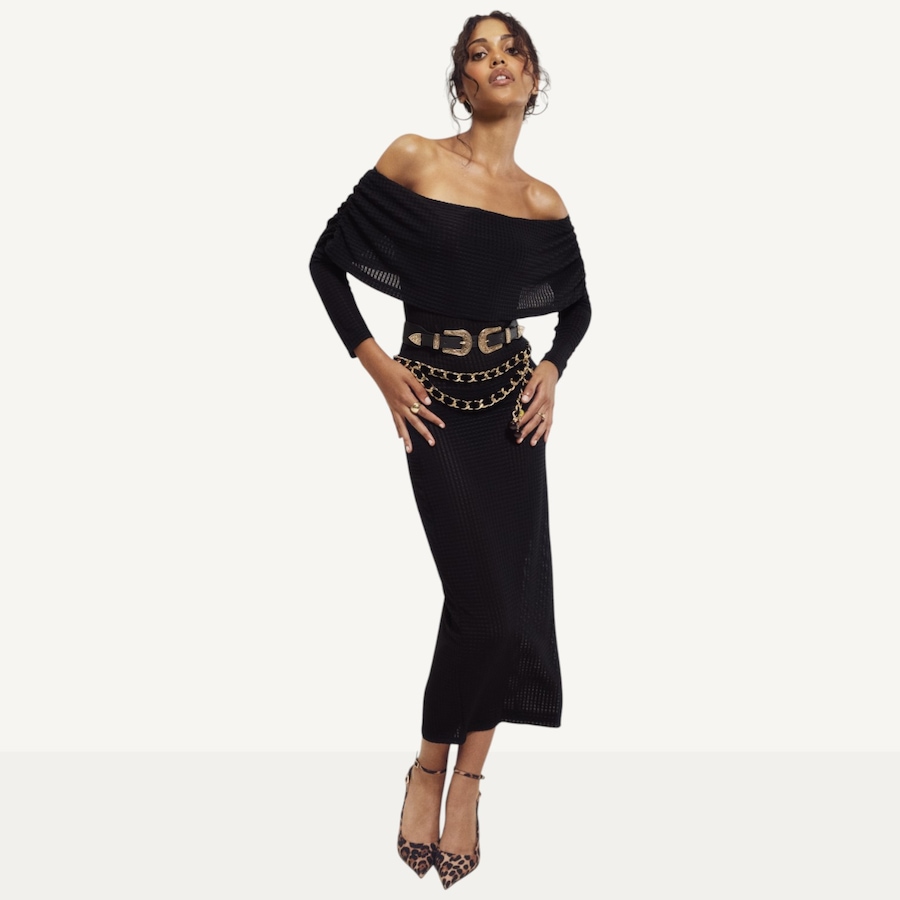 Image 121823_BLK.jpg, Product 121-823 / Price $129.88, Hilary MacMillan Geometric Knit Cowl Neck Dress from Hilary MacMillan on TSC.ca's Fashion department