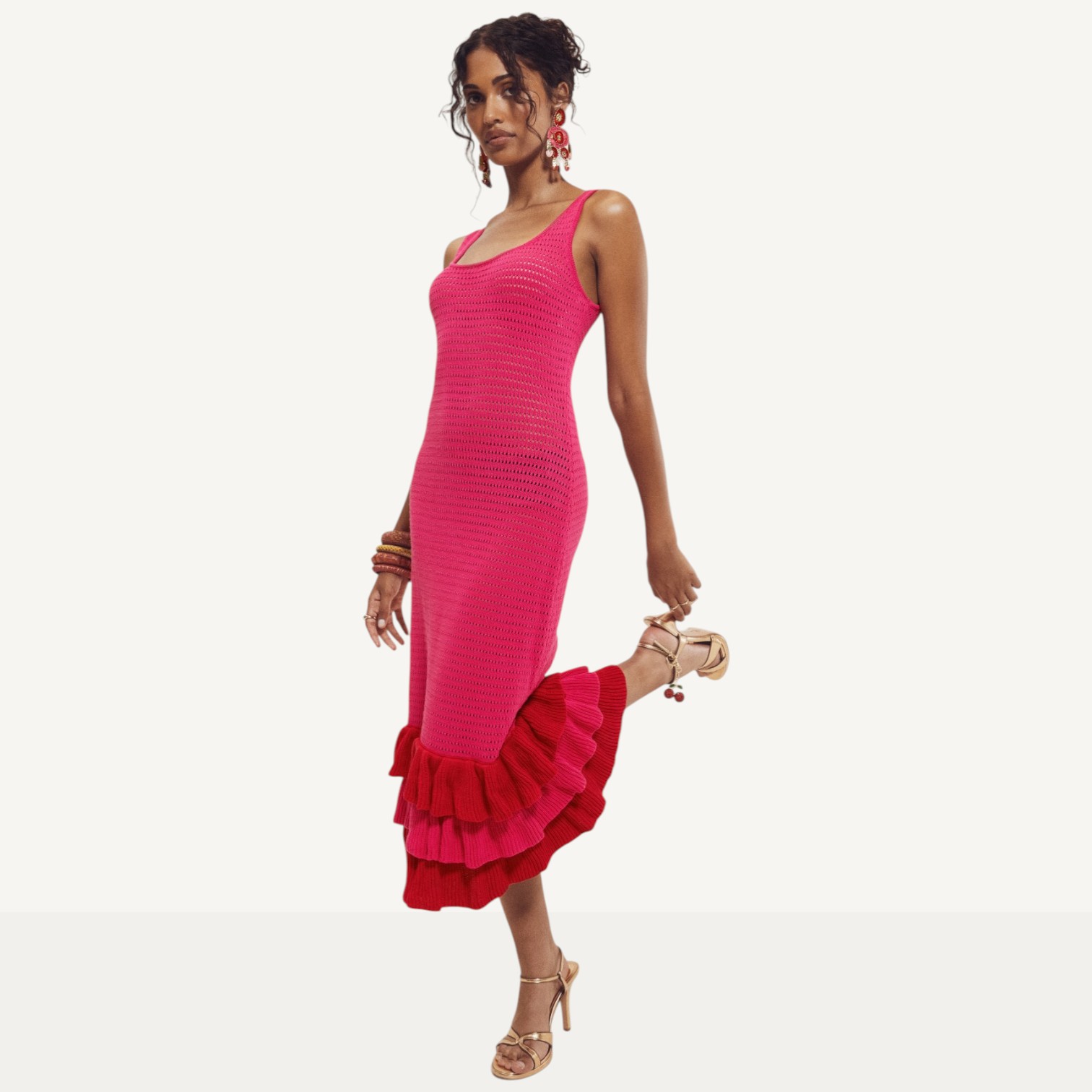 Hilary MacMillan Crochet Knit Ruffle Hem Dress - TSC.ca