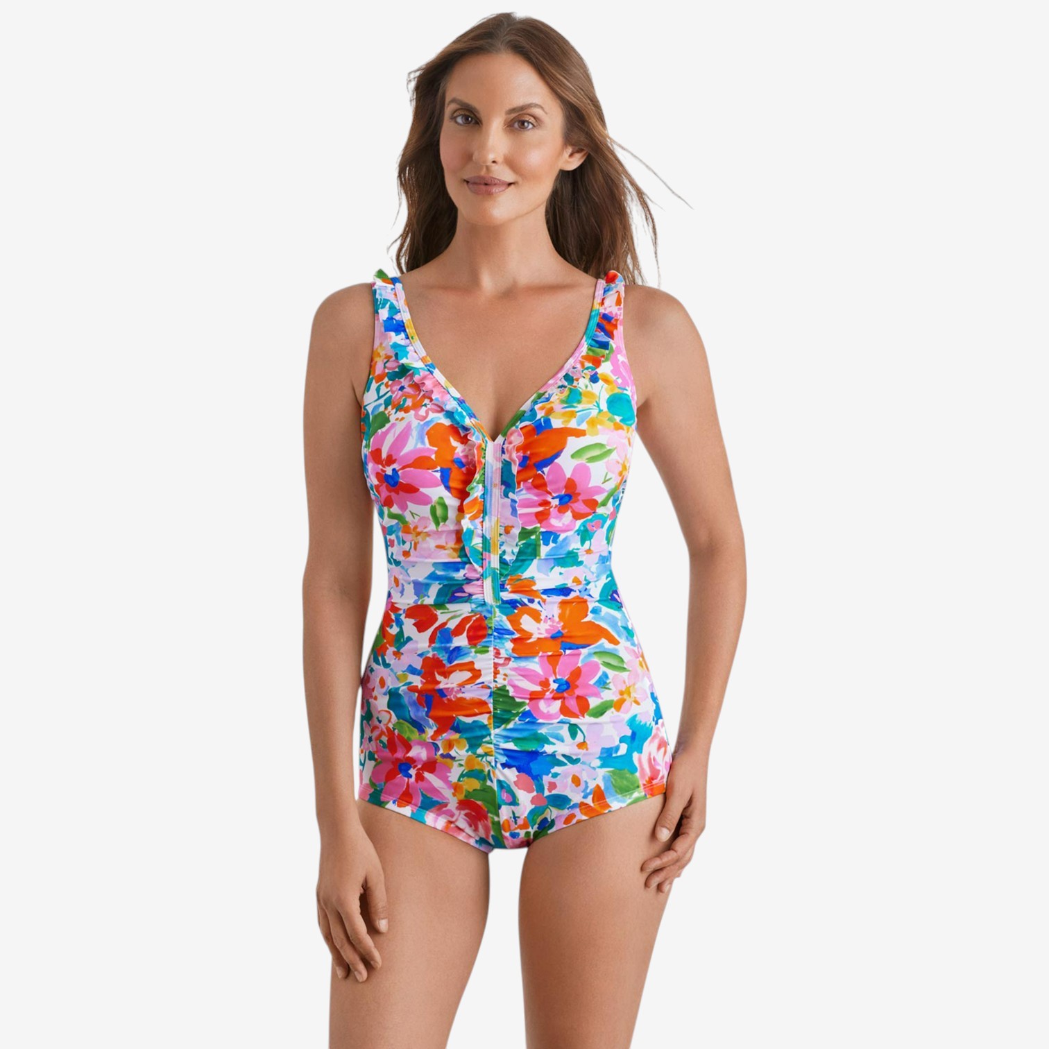 Marvel マルベル Fragrant　Check　Onepiece Shape Solver Ruffle Neck Girl Leg One Piece Swimsuit - TSC.ca