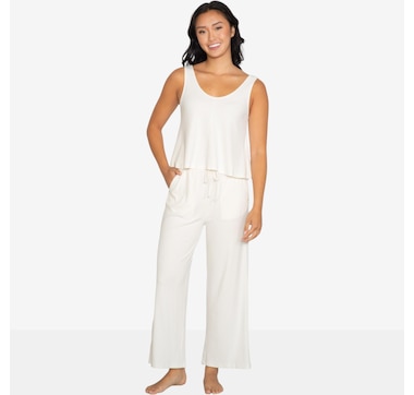 Latte Love Rib A-Lined Shaped Tank and Straight Leg Pant Set