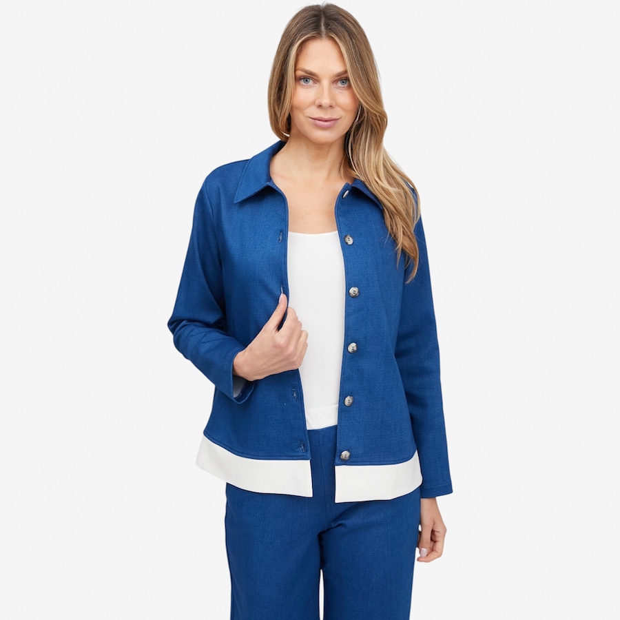 Image 121893_ALTMORE4.jpg, Product 121-893 / Price $129.99, Carrie O Denim Knit Zip Jacket with Contrast Band Detail from Carrie O on TSC.ca's Fashion department