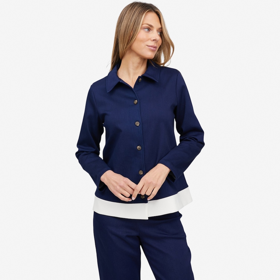 Image 121893_INDWA.jpg, Product 121-893 / Price $129.99, Carrie O Denim Knit Zip Jacket with Contrast Band Detail from Carrie O on TSC.ca's Fashion department