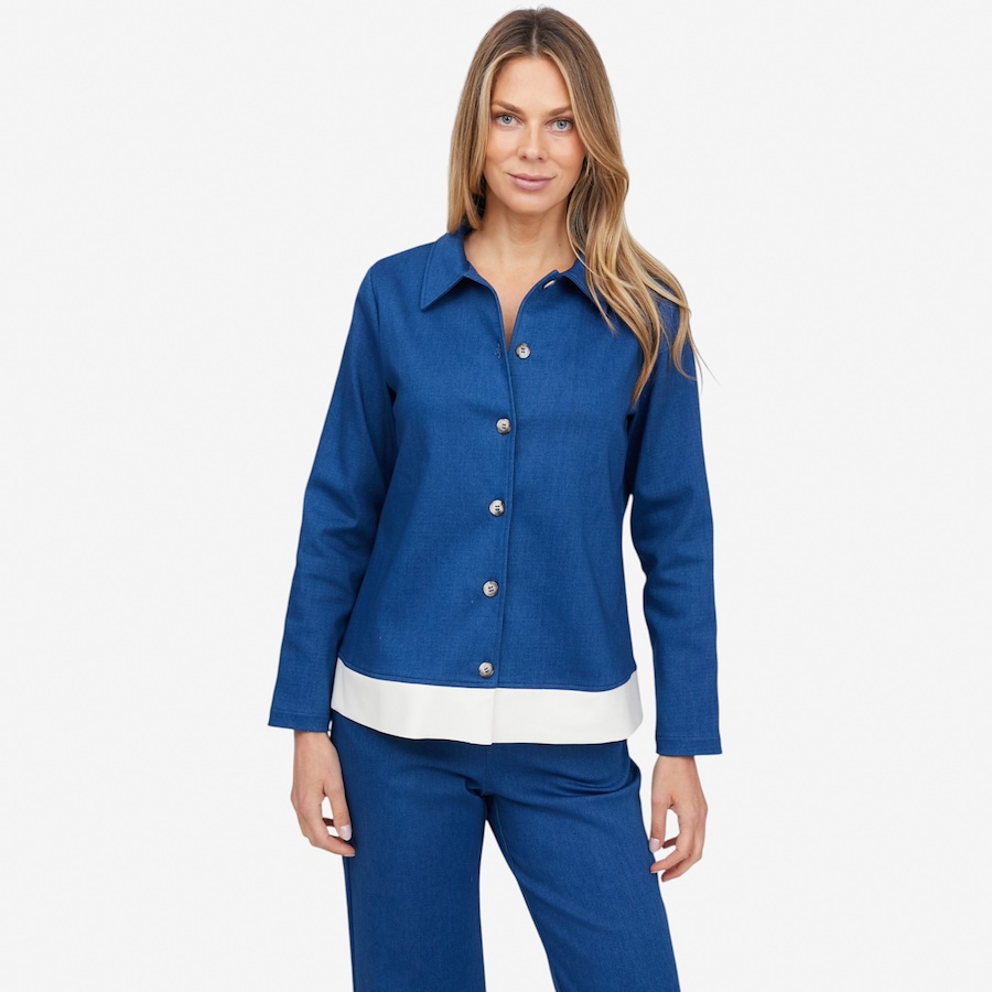 Image 121893_MMW.jpg, Product 121-893 / Price $129.99, Carrie O Denim Knit Zip Jacket with Contrast Band Detail from Carrie O on TSC.ca's Fashion department