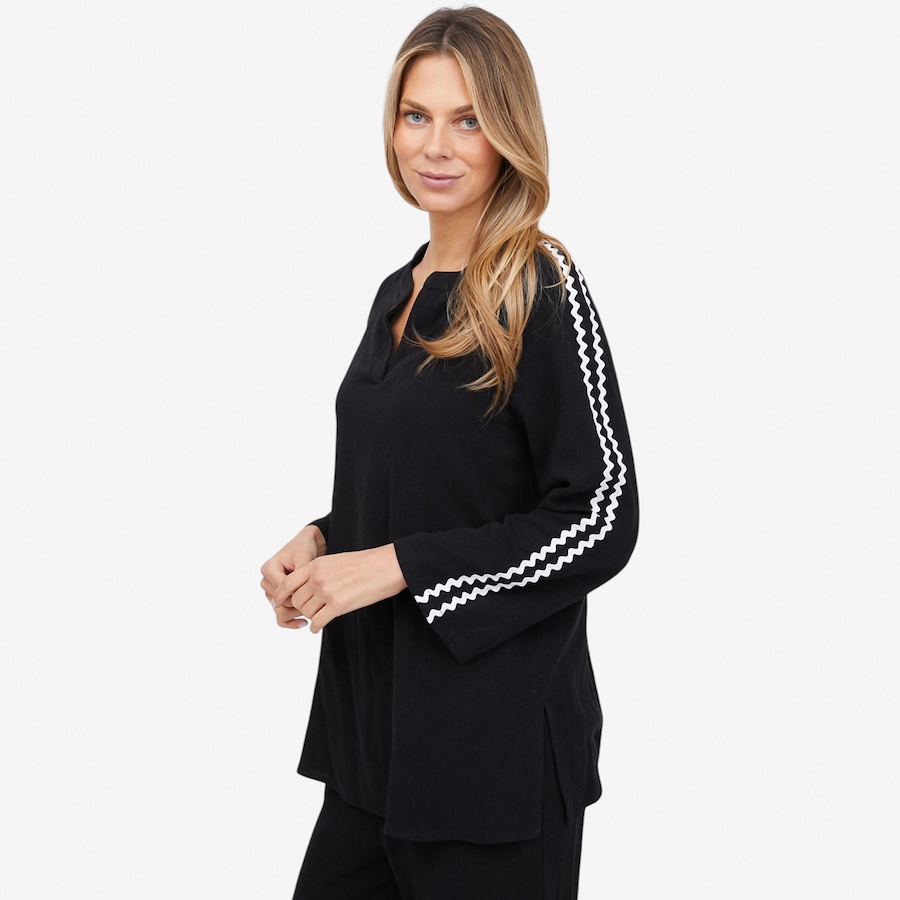 Image 121896_BLK.jpg, Product 121-896 / Price $59.88, Carrie-O Linen Blend Tunic with Rick Rack Trim from Carrie O on TSC.ca's Fashion department