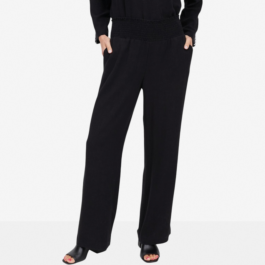 Image 121897_BLK.jpg, Product 121-897 / Price $59.88, Carrie-O Linen Blend Wide Leg Pant with Smocked Waist Detail from Carrie O on TSC.ca's Fashion department