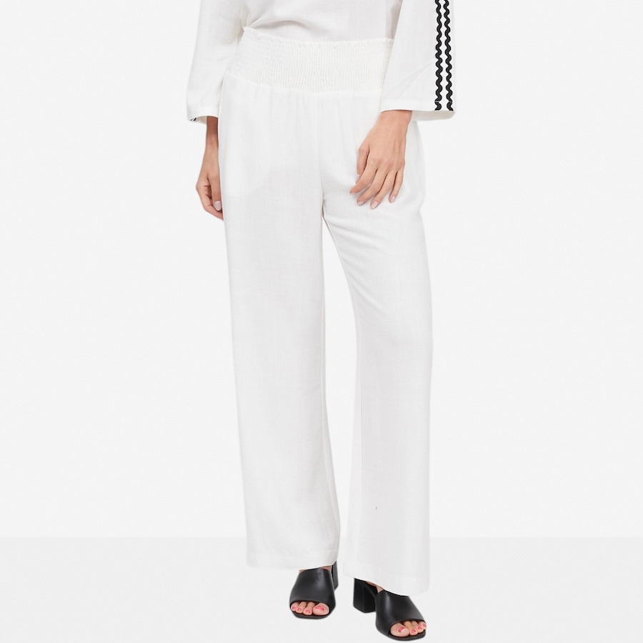 Image 121897_CRM.jpg, Product 121-897 / Price $59.88, Carrie-O Linen Blend Wide Leg Pant with Smocked Waist Detail from Carrie O on TSC.ca's Fashion department