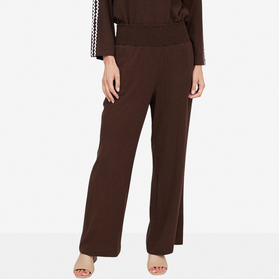 Image 121897_MOC.jpg, Product 121-897 / Price $59.88, Carrie-O Linen Blend Wide Leg Pant with Smocked Waist Detail from Carrie O on TSC.ca's Fashion department