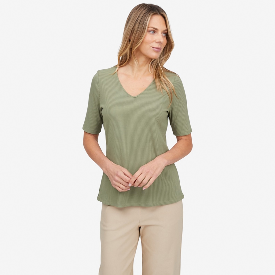 Image 121898_SAG.jpg, Product 121-898 / Price $79.99, Carrie O Bamboo Rib Knit Georgia V-Neck Elbow Sleeve Top from Carrie O on TSC.ca's Fashion department