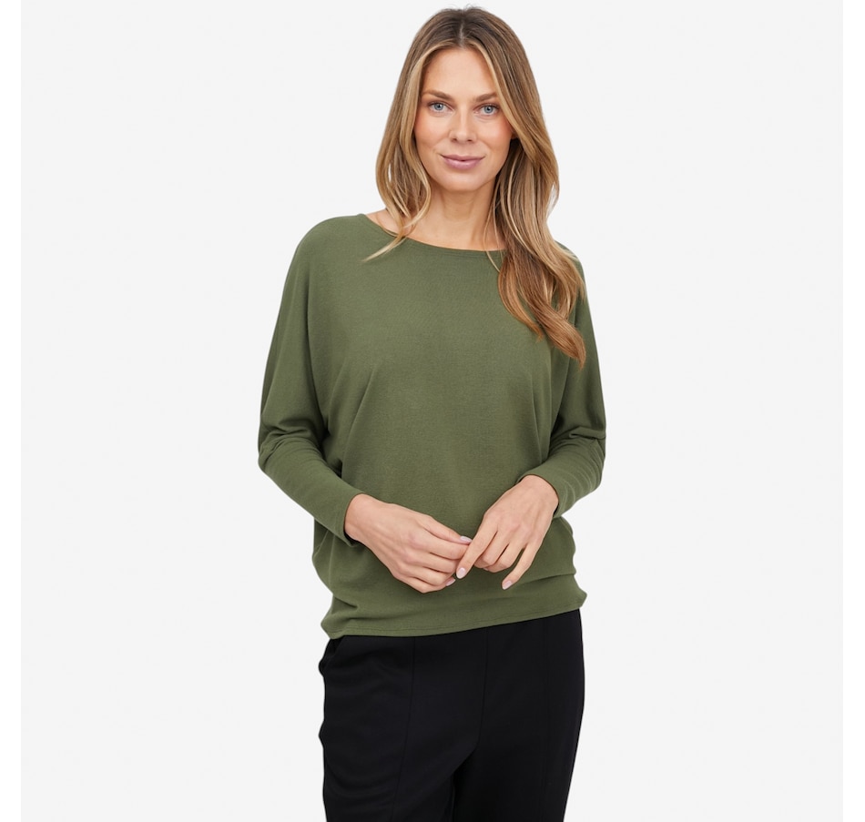 Image 121904_OLI.jpg, Product 121-904 / Price $79.99, Carrie O Stretchy Sweater Knit Boatneck Batwing Top from Carrie O on TSC.ca's Fashion department