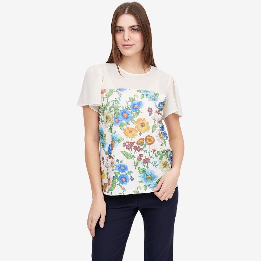 Image 121923_BLMU.jpg, Product 121-923 / Price $49.88, Mr. Max Crinkle Knit Print Top with Chiffon Yoke and Sleeves from Mr. Max on TSC.ca's Fashion department