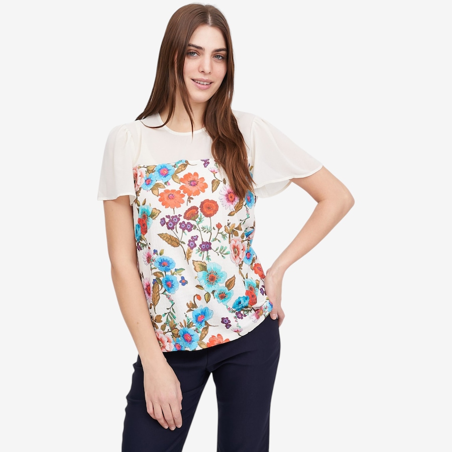 Image 121923_RMU.jpg, Product 121-923 / Price $49.88, Mr. Max Crinkle Knit Print Top with Chiffon Yoke and Sleeves from Mr. Max on TSC.ca's Fashion department