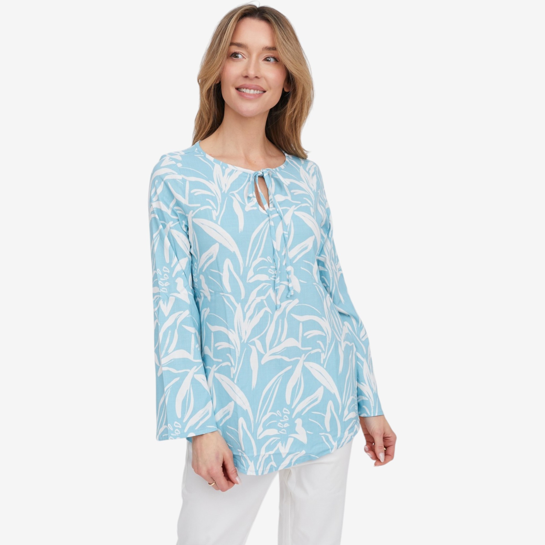 Mr. Max Linen Look Print Top with Tie Detail - TSC.ca