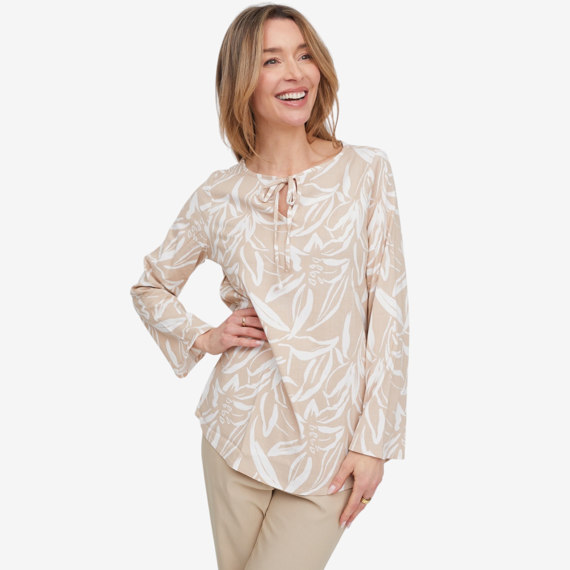 Mr. Max Linen Look Print Top with Tie Detail - TSC.ca