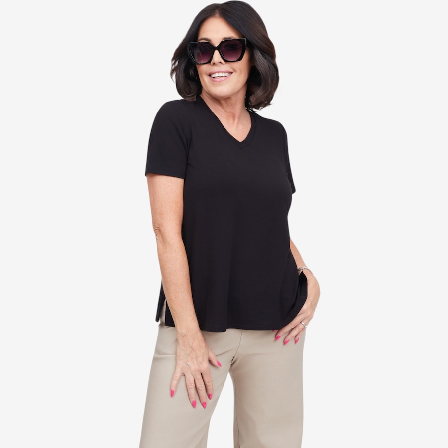 Image 122018_BLK.jpg, Product 122-018 / Price $64.99, Carrie O Luxe Bamboo Jersey Knit V-Neck Short Sleeve Sharon Top from Carrie O on TSC.ca's Fashion department