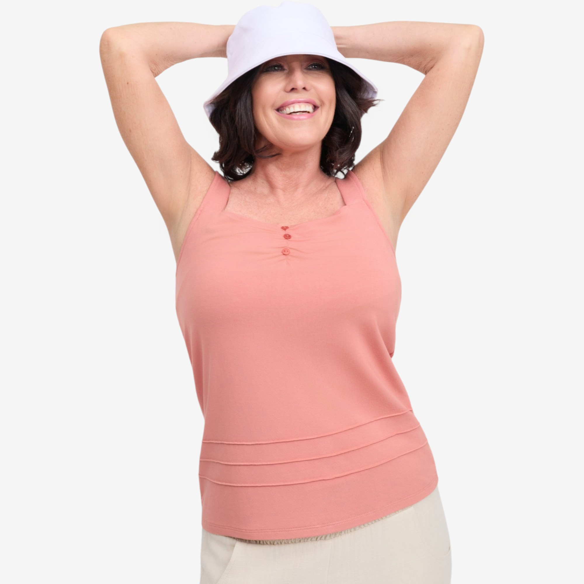 Carrie O Luxe Bamboo Jersey Sleeveless Top with Button Detail - TSC.ca