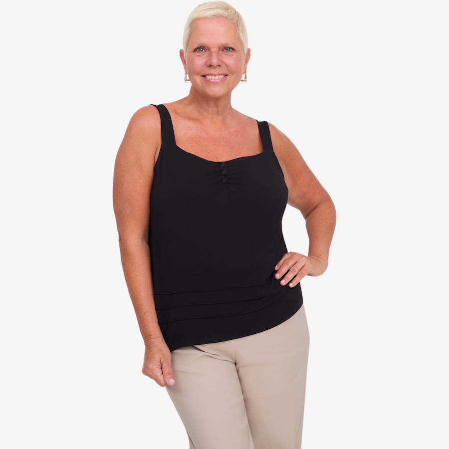 Image 122023_BLK.jpg, Product 122-023 / Price $79.99, Carrie O Luxe Bamboo Jersey Sleeveless Top with Button Detail from Carrie O on TSC.ca's Fashion department
