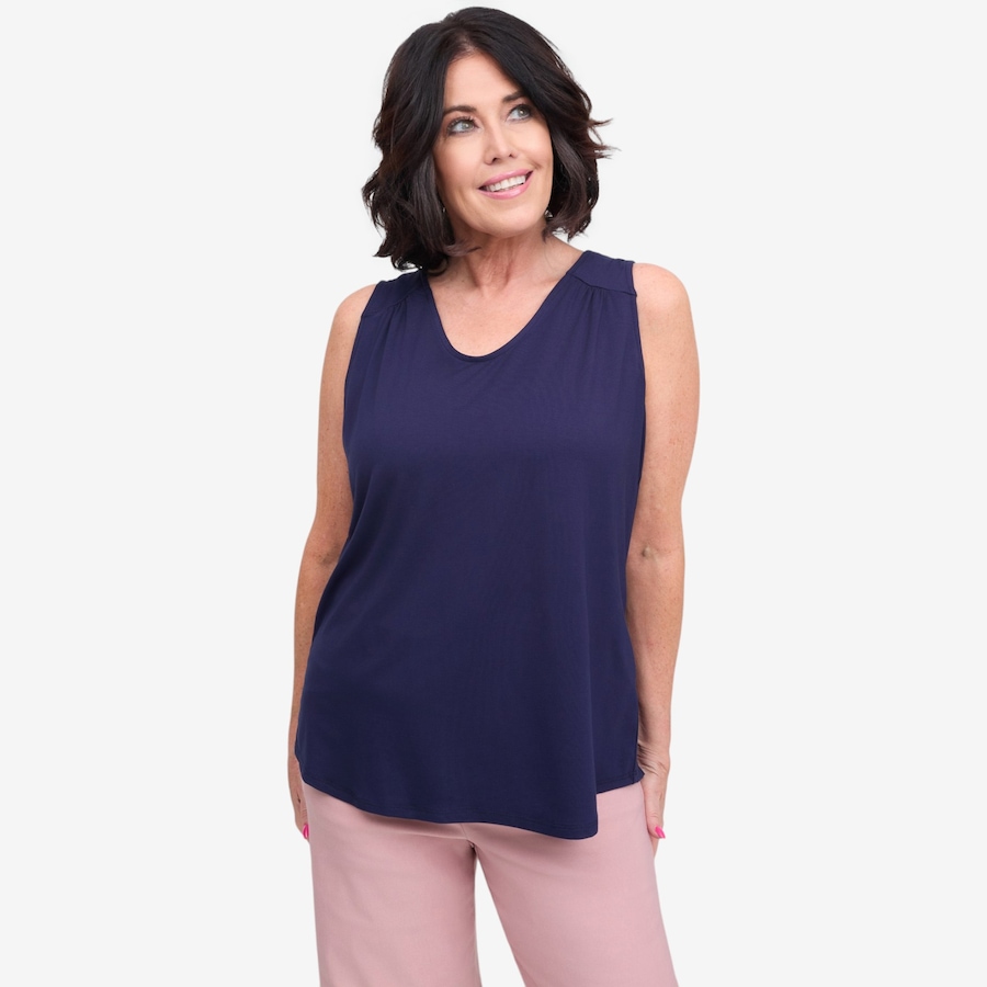 Image 122030_NVY.jpg, Product 122-030 / Price $39.88, Carrie O Scoop Neck Tank with Front and Back Shirring Detail from Carrie O on TSC.ca's Fashion department