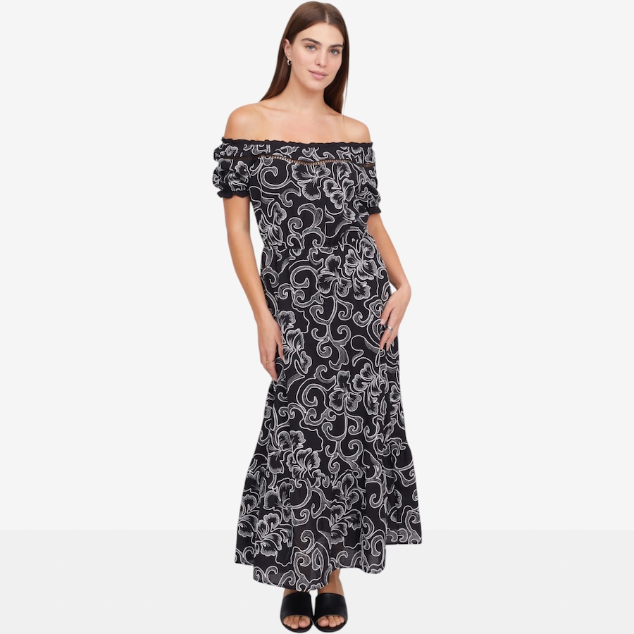 Image 122108_ALTMORE5.jpg, Product 122-108 / Price $79.99, Tower Hill by Christie Brinkley Off-Shoulder Tie Waist Printed Maxi Dress from Tower Hill on TSC.ca's Fashion department