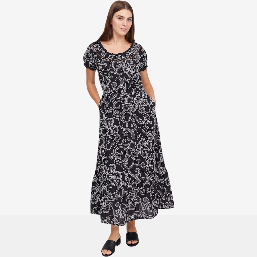 Image 122108_BLC.jpg, Product 122-108 / Price $79.99, Tower Hill by Christie Brinkley Off-Shoulder Tie Waist Printed Maxi Dress from Tower Hill on TSC.ca's Fashion department