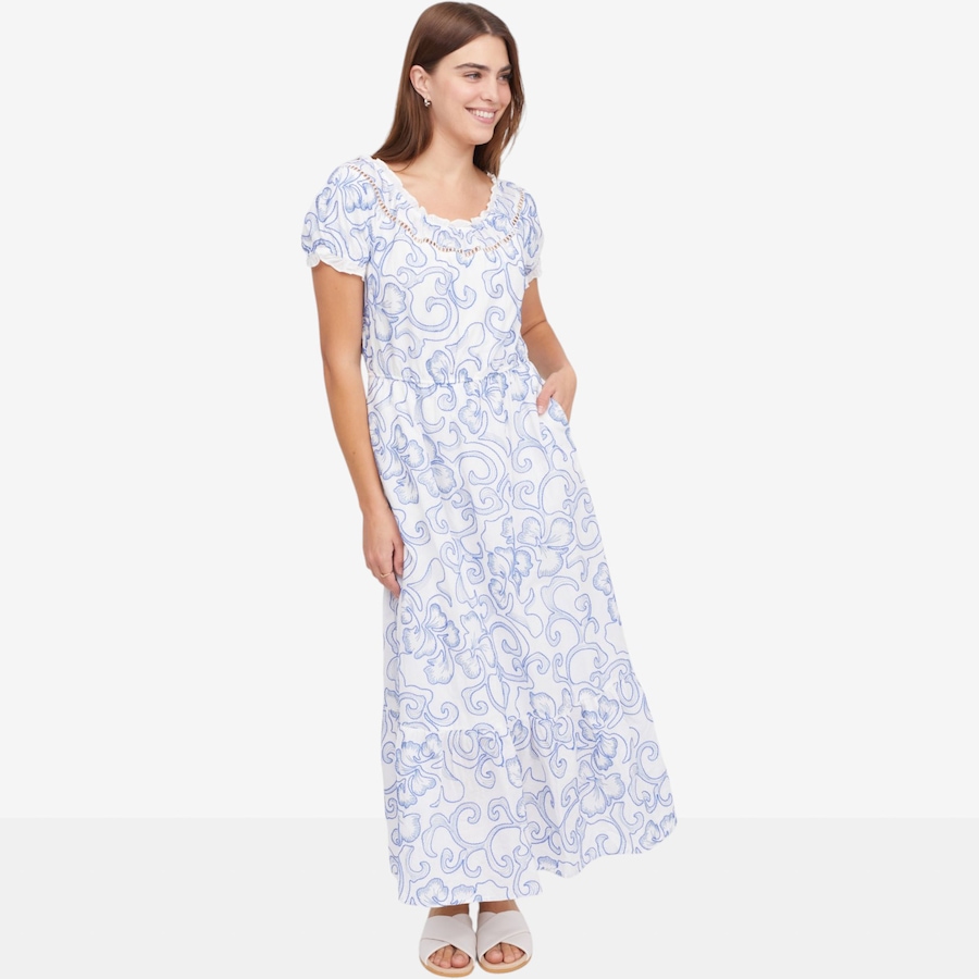 Image 122108_BLW.jpg, Product 122-108 / Price $79.99, Tower Hill by Christie Brinkley Off-Shoulder Tie Waist Printed Maxi Dress from Tower Hill on TSC.ca's Fashion department