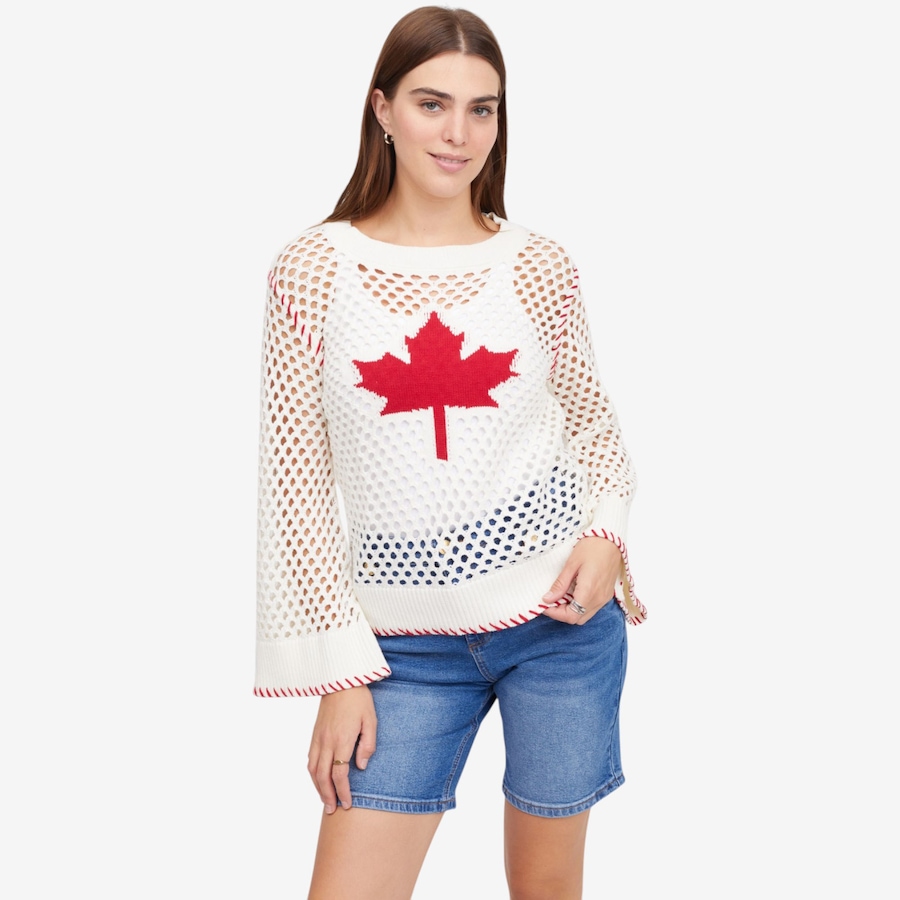 Image 122112_AWH.jpg, Product 122-112 / Price $49.88, Tower Hill by Christie Brinkley Cropped Knit Maple Leaf Sweater from Tower Hill on TSC.ca's Fashion department