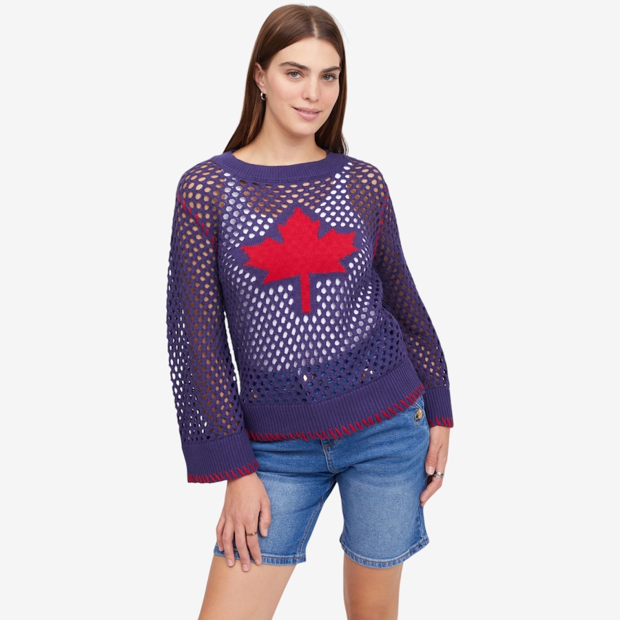 Image 122112_NBL.jpg, Product 122-112 / Price $49.88, Tower Hill by Christie Brinkley Cropped Knit Maple Leaf Sweater from Tower Hill on TSC.ca's Fashion department