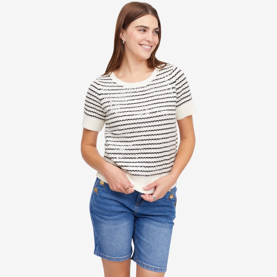 Image 122118_CMB.jpg, Product 122-118 / Price $79.99, Tower Hill by Christie Brinkley Crew Neck Short Sleeve Sweater with Clear Sequins from Tower Hill on TSC.ca's Fashion department