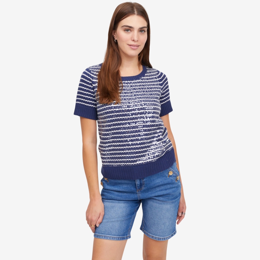 Image 122118_NYM.jpg, Product 122-118 / Price $79.99, Tower Hill by Christie Brinkley Crew Neck Short Sleeve Sweater with Clear Sequins from Tower Hill on TSC.ca's Fashion department