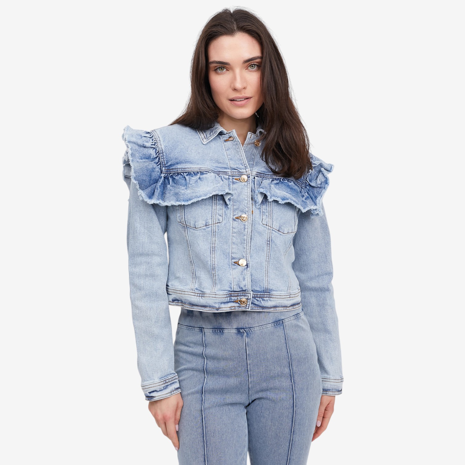 C Wonder Ruffle Detail Denim Jacket - TSC.ca