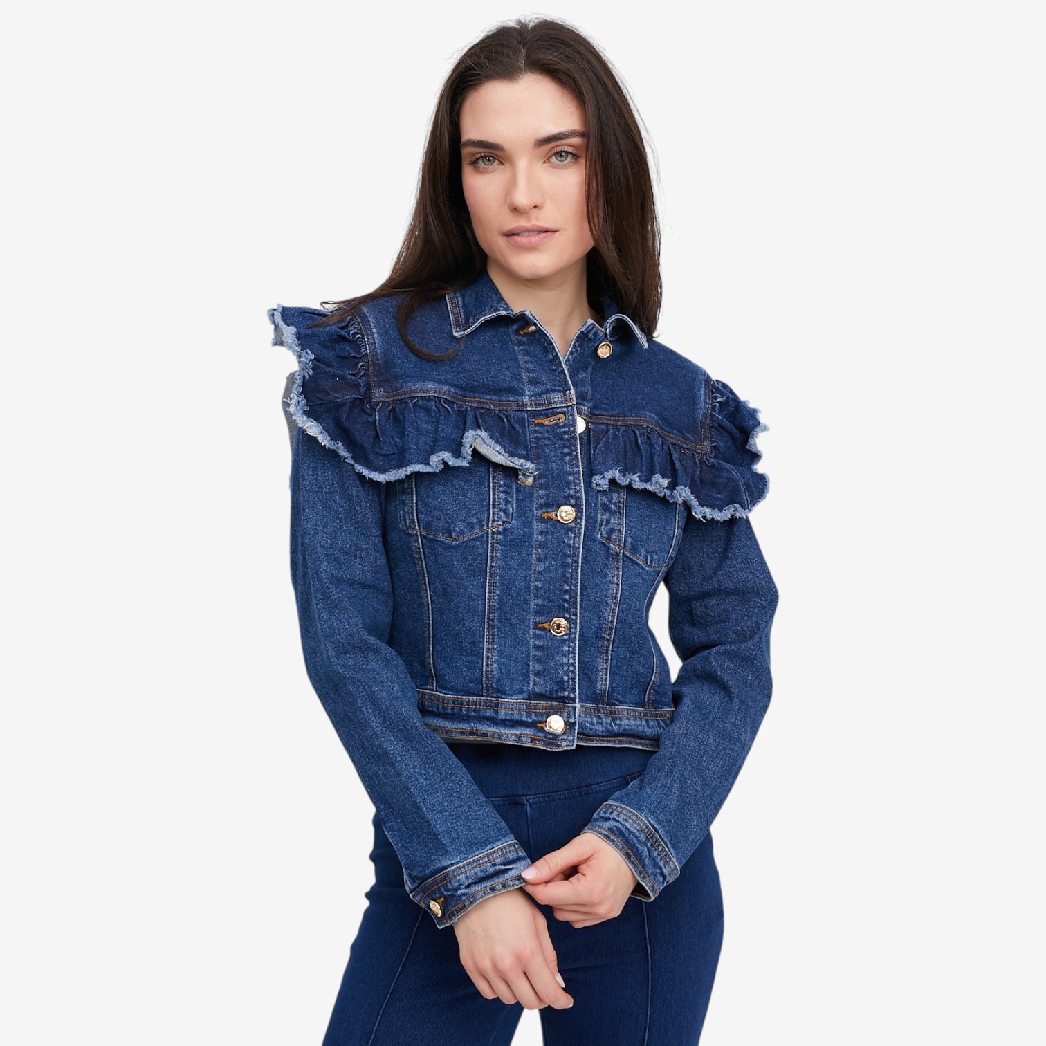 C Wonder Ruffle Detail Denim Jacket - TSC.ca