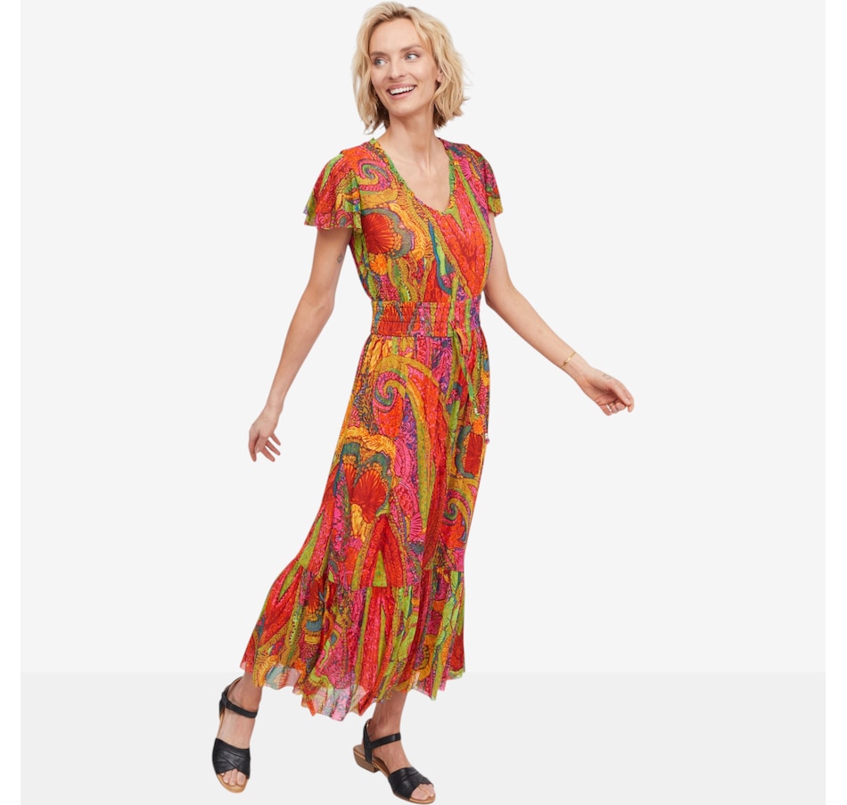 Image 122131_VINPY.jpg, Product 122-131 / Price $59.99, C Wonder Printed Mesh Flutter Sleeve Maxi Dress from C. Wonder on TSC.ca's Fashion department