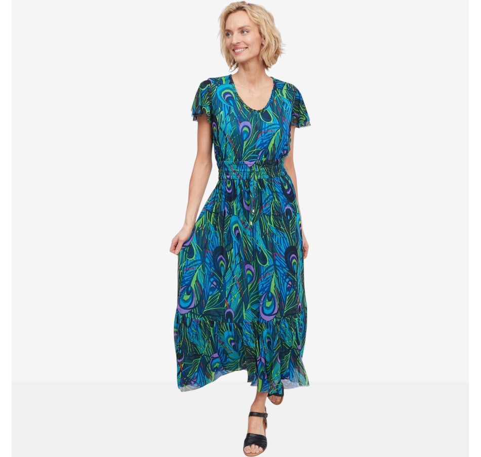 Image 122131_WONPE.jpg, Product 122-131 / Price $59.99, C Wonder Printed Mesh Flutter Sleeve Maxi Dress from C. Wonder on TSC.ca's Fashion department