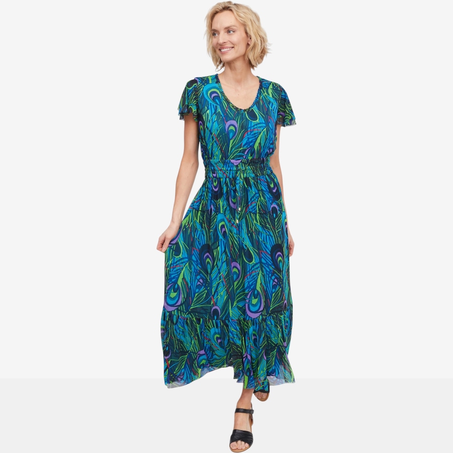 Image 122131_WONPE.jpg, Product 122-131 / Price $29.33, C Wonder Printed Mesh Flutter Sleeve Maxi Dress from C. Wonder on TSC.ca's Fashion department