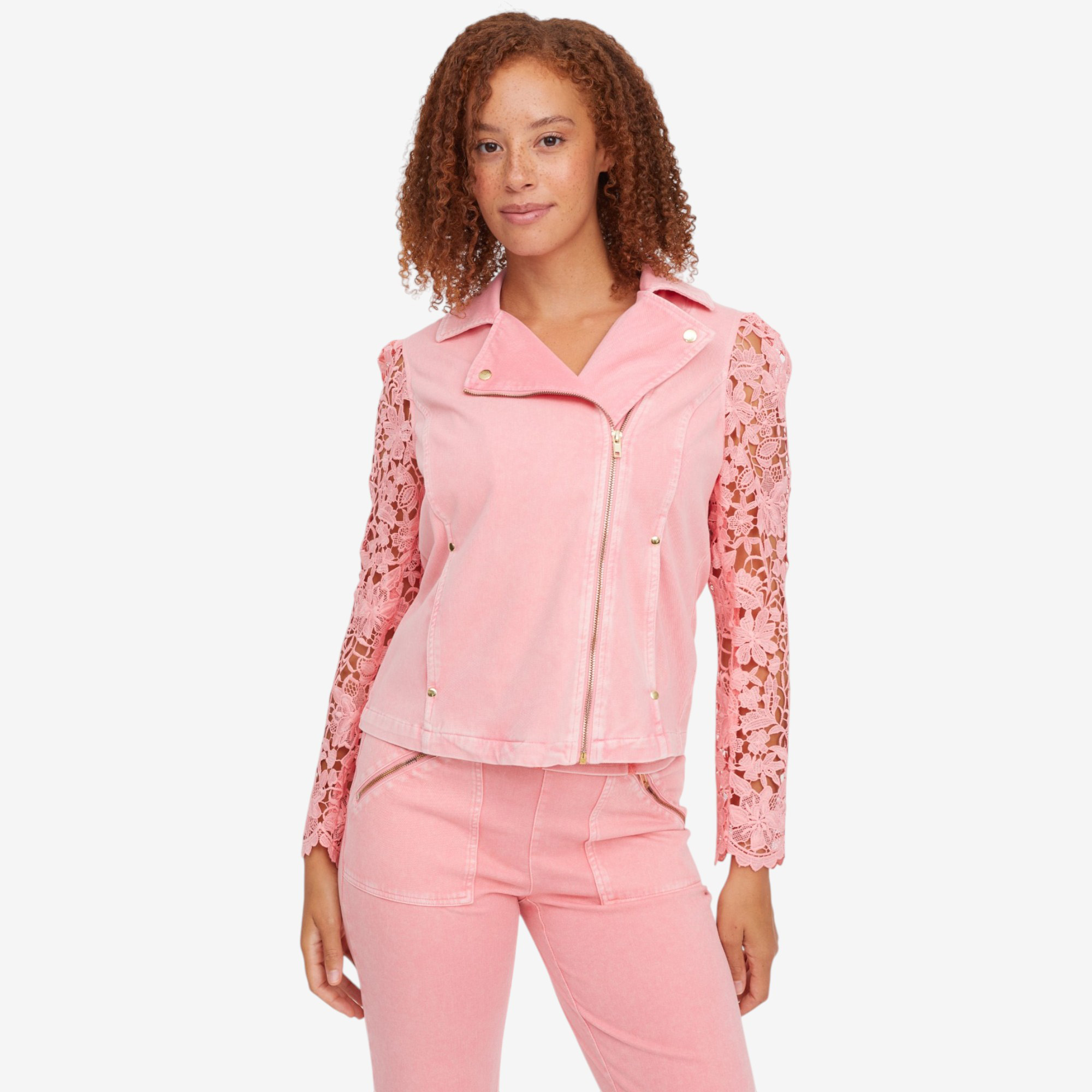 C Wonder Lace Sleeve Fashion Moto Jacket - TSC.ca